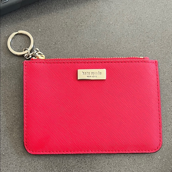 Kate Spade Vibrant Red Credit Card Zippered Pouch 3.5 x 5 inches NWOT - Picture 1 of 4